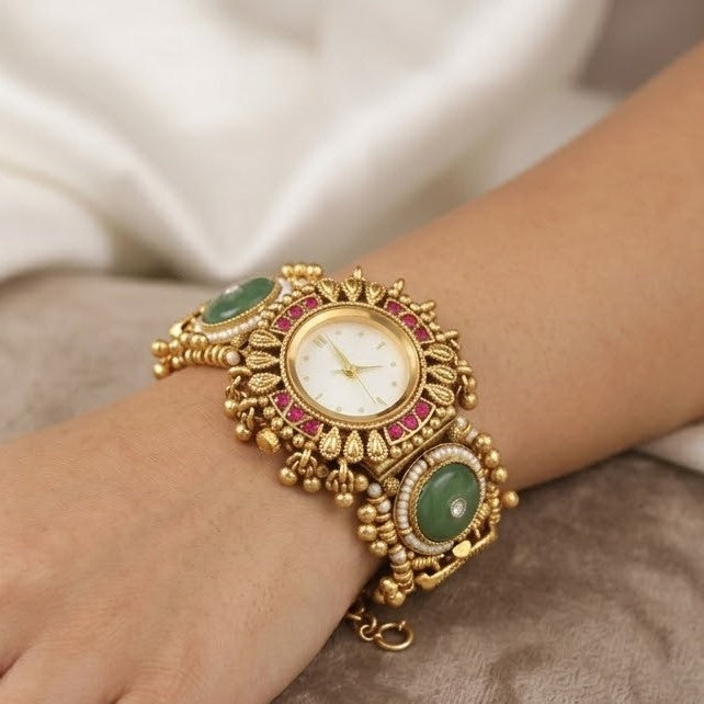 Antique Gold Traditional Indian Bracelet Watch for Women
