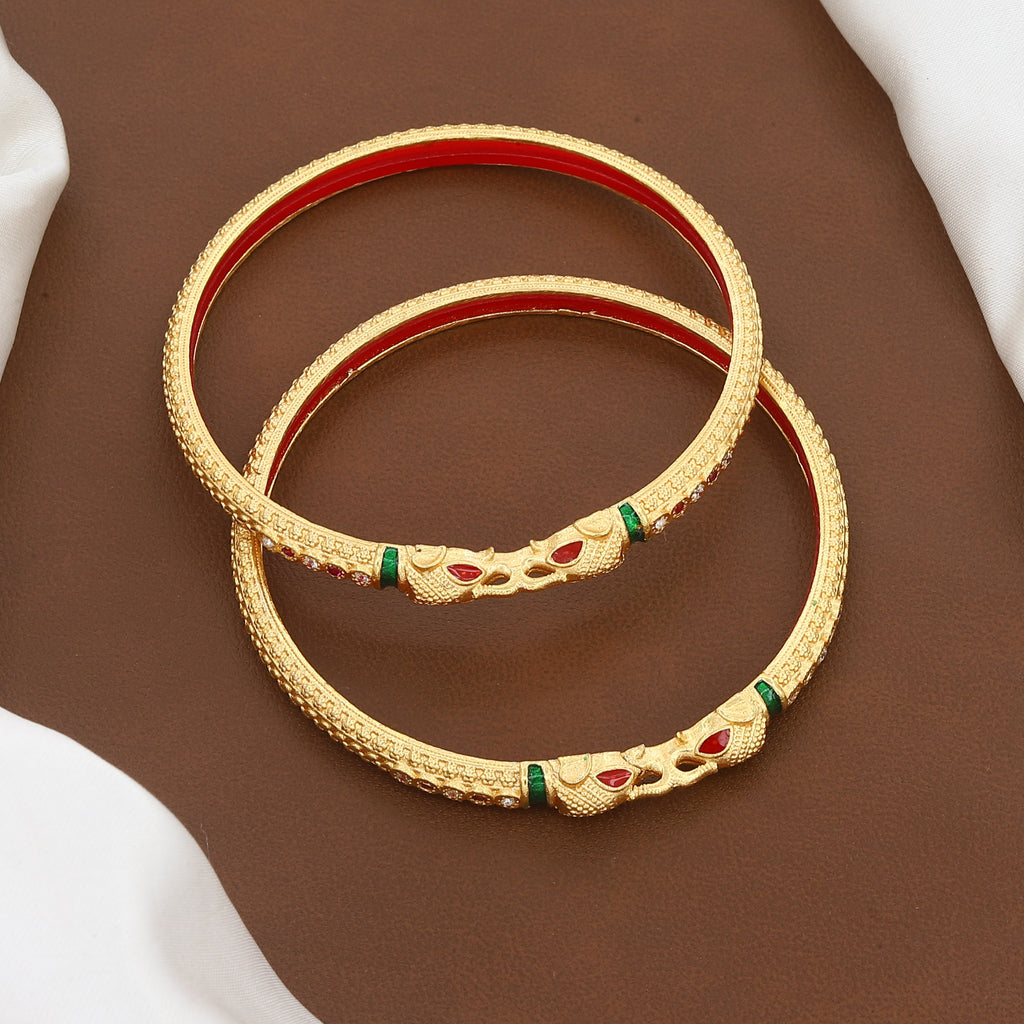 Gold Plated Elephant Mouth Kada Bangle Pair Of 2