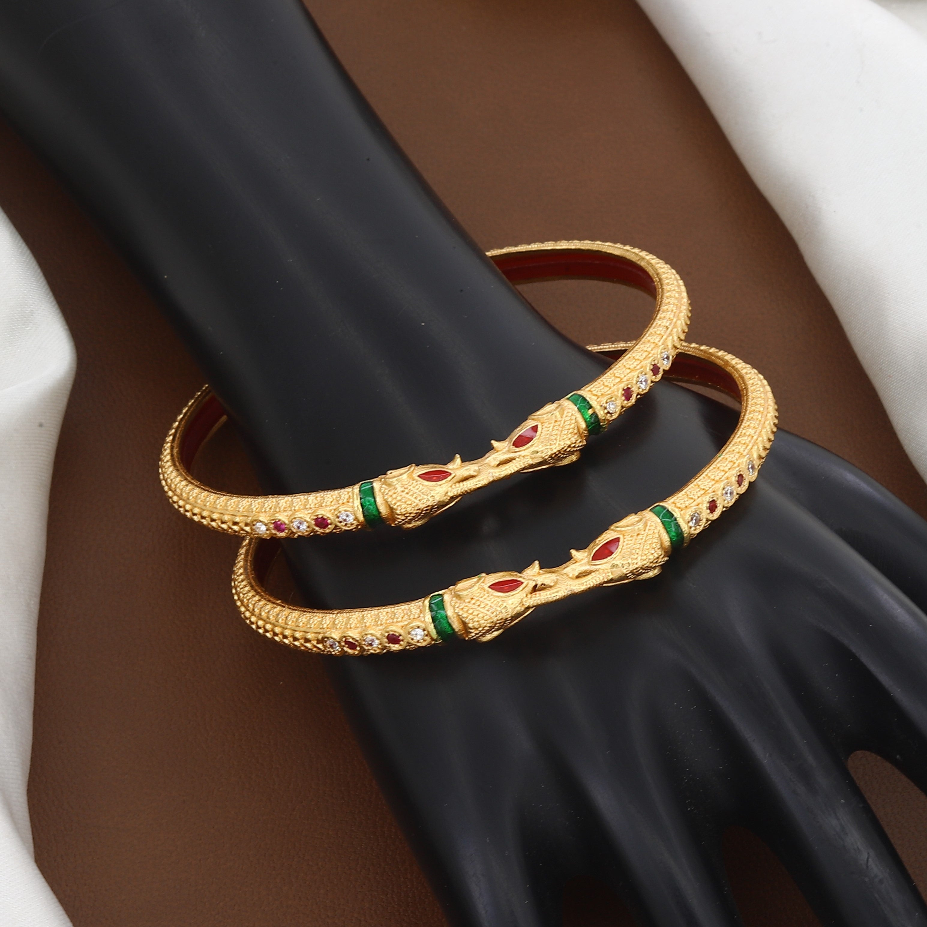 Gold Plated Elephant Mouth Kada Bangle Pair Of 2