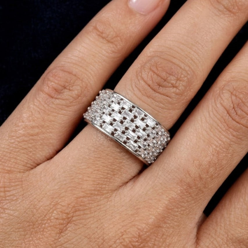 Dazzling 4-Row Baguette-Cut Cubic Zirconia Eternity Ring