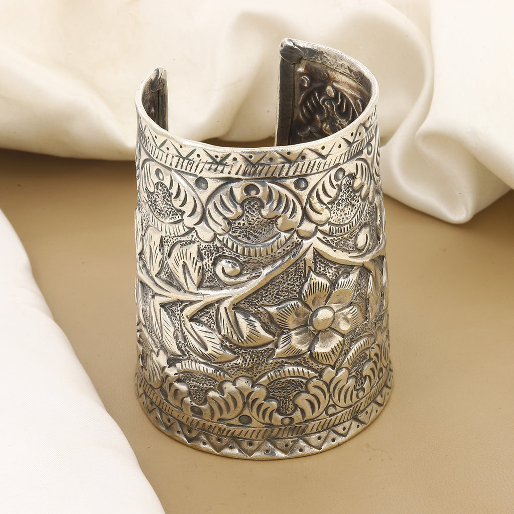 Oxidized Silver Floral Cuff Bracelet