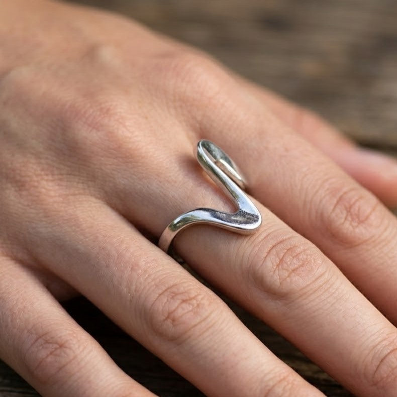 Silver Tone Wave Adjustable Ring