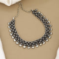 Oxidized Silver Floral Coin Choker (Only Choker)
