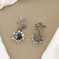 Antique Silver Branch Leaf Ear Cuff Jhumkas with Pearls
