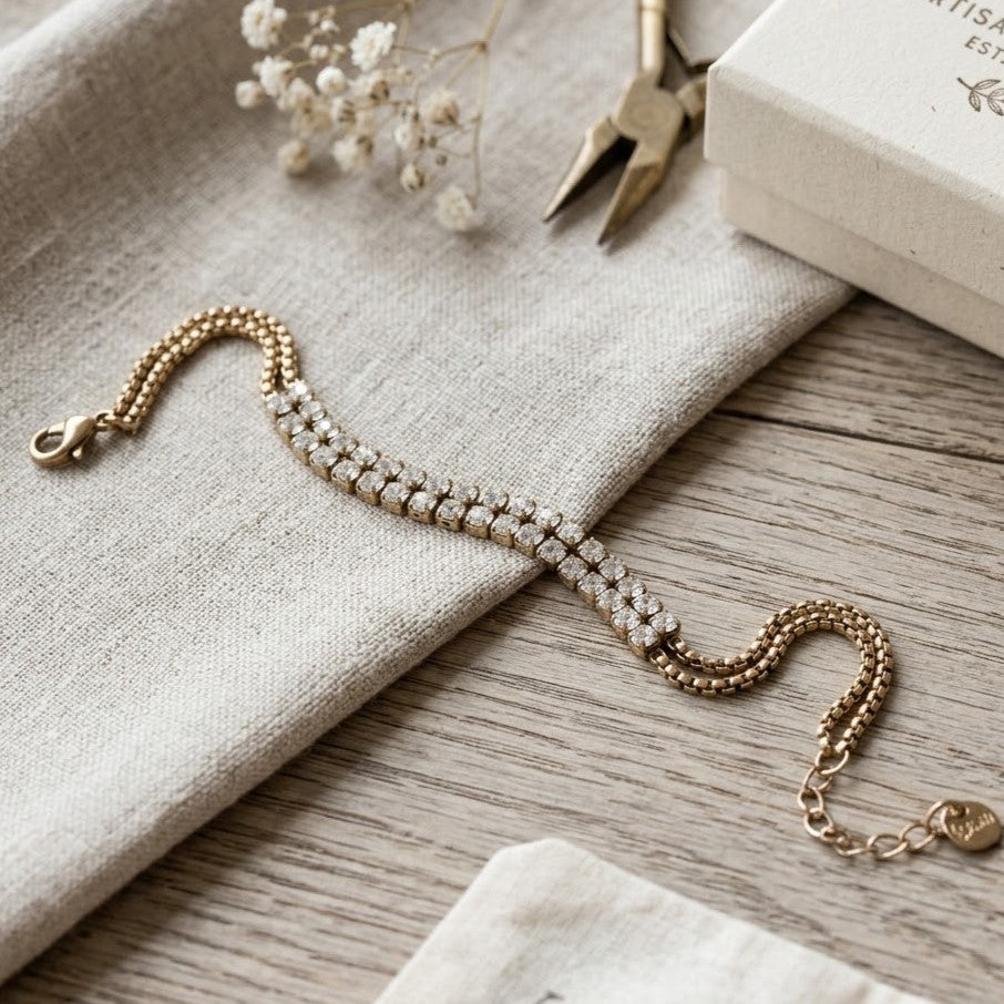 Elegant Rose Gold Double Row Crystal Bracelet