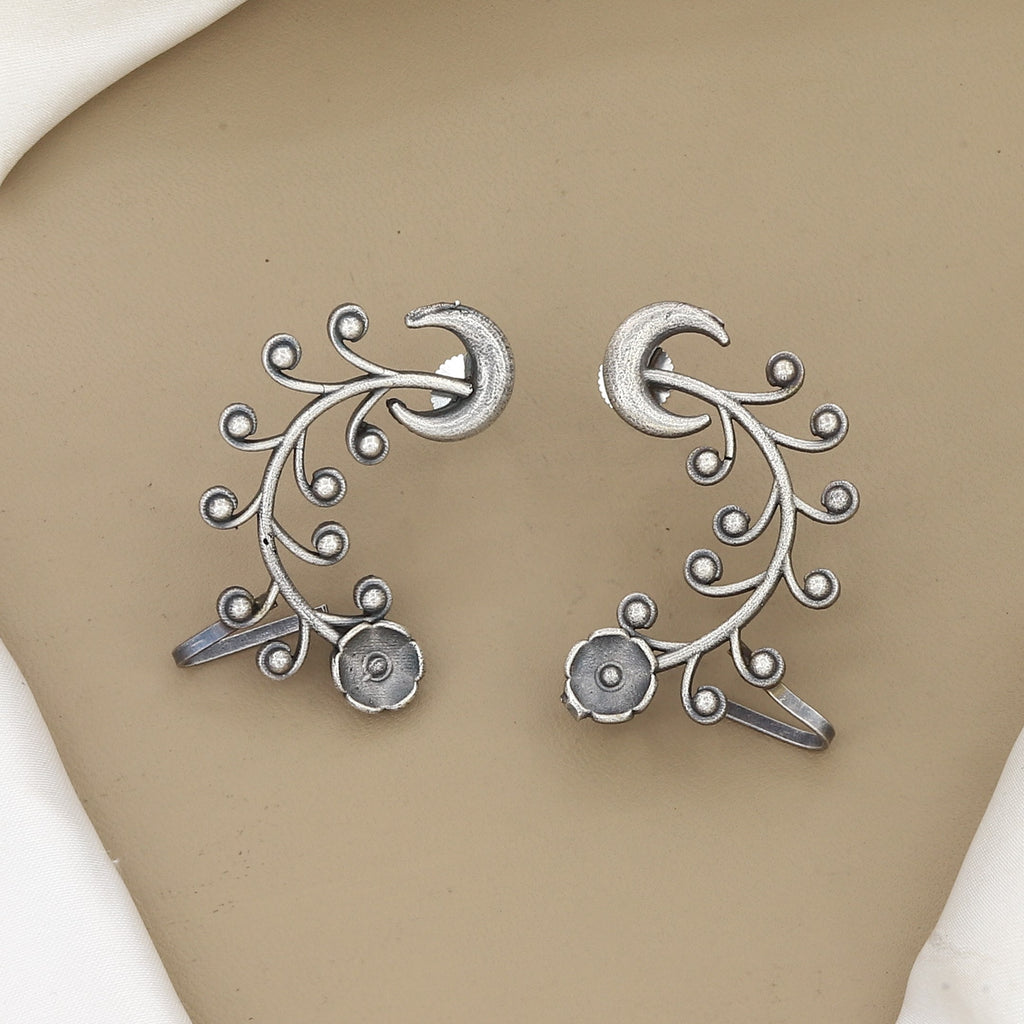 Oxidized Silver Crescent Moon Ear Cuff