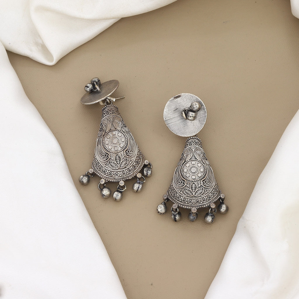 Antique Oxidised Silver Conical Jhumka Earrings