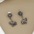 Antique Oxidized Silver Elephant Motif Drop Earrings
