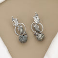 Oxidized Silver Bird Motif Drop Earrings
