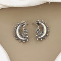 Oxidised Silver Crescent Peacock Stud Earrings