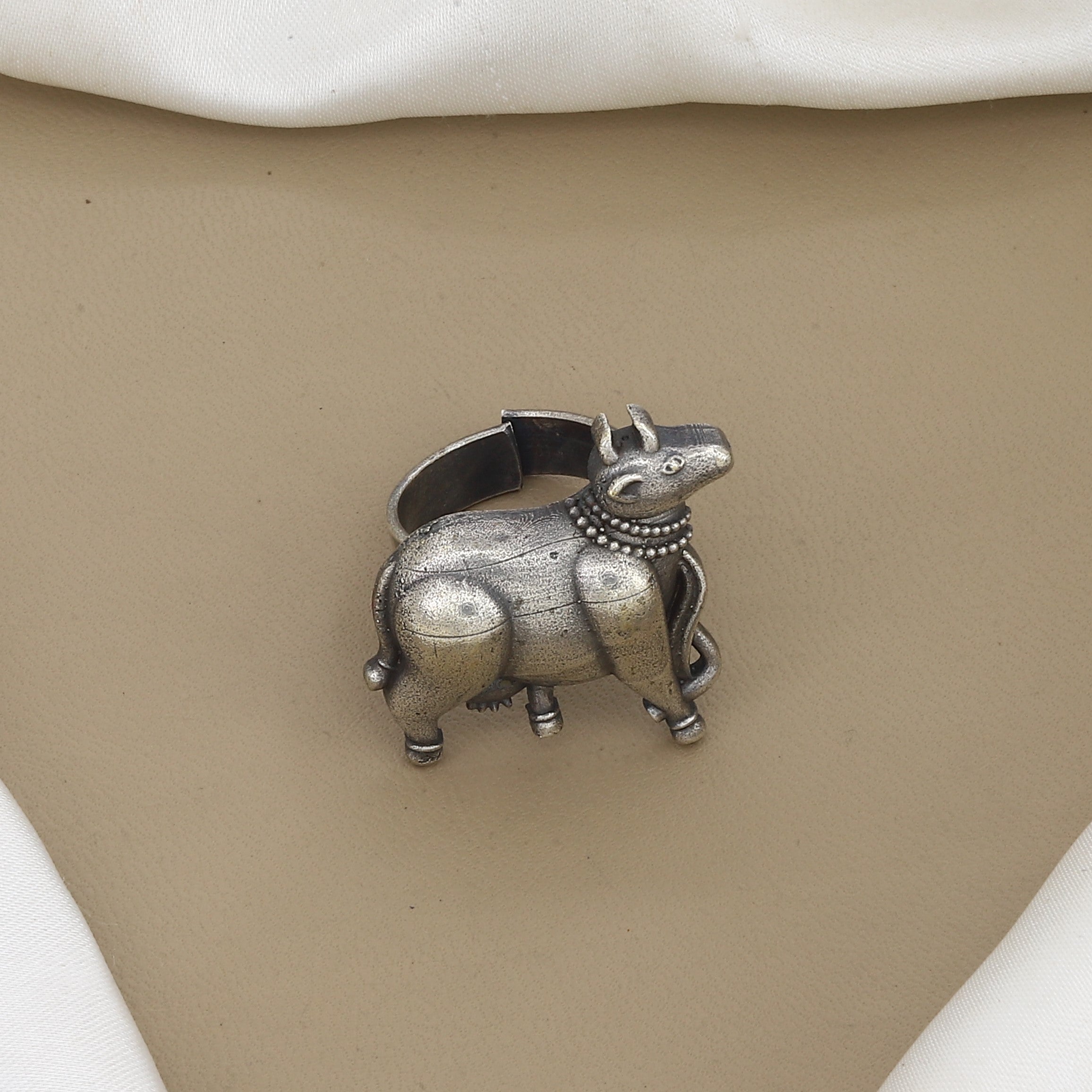 Oxidised Silver Cow Statement Ring