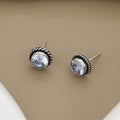 Oxidized Silver Solitaire Stud Earrings