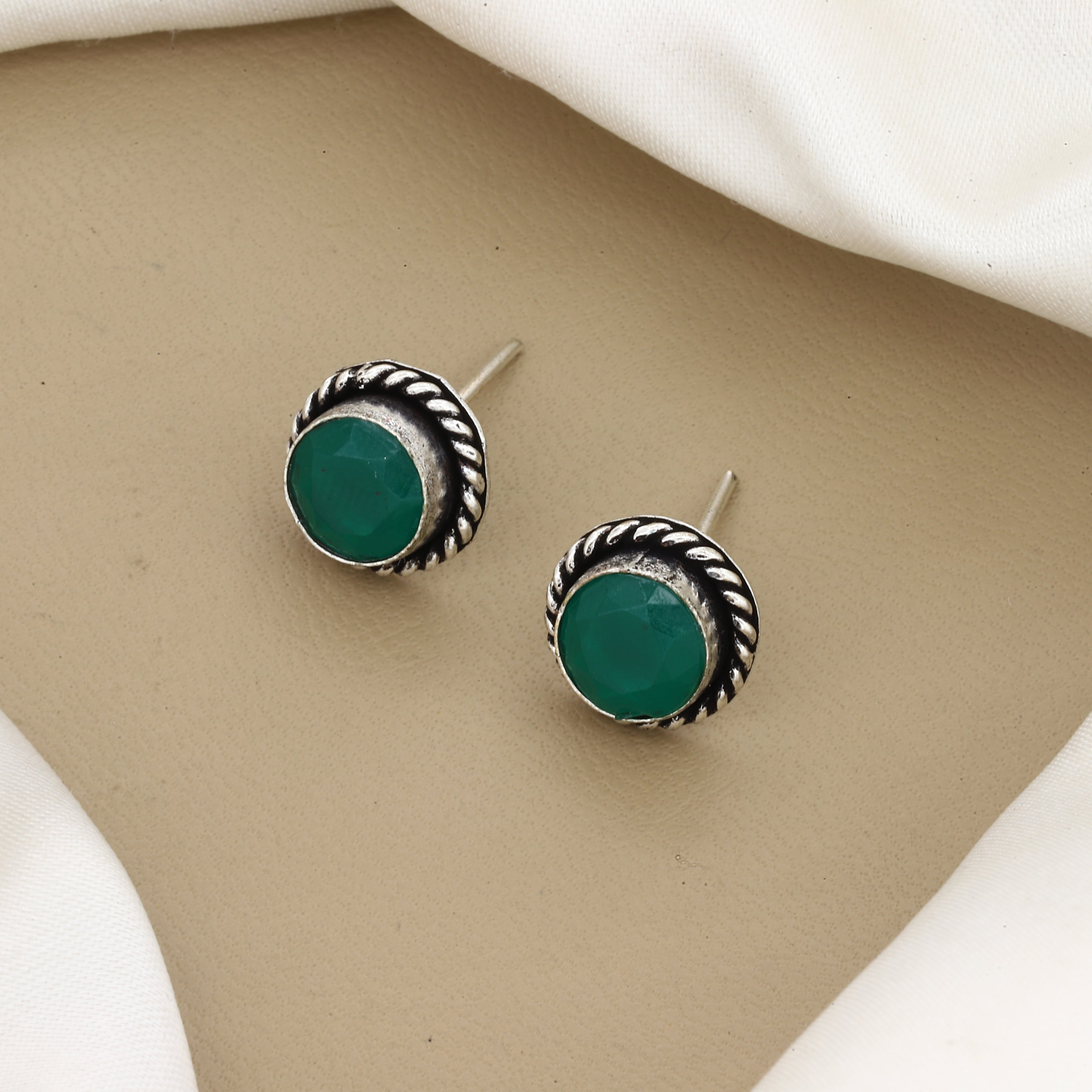 Oxidized Silver Solitaire Stud Earrings