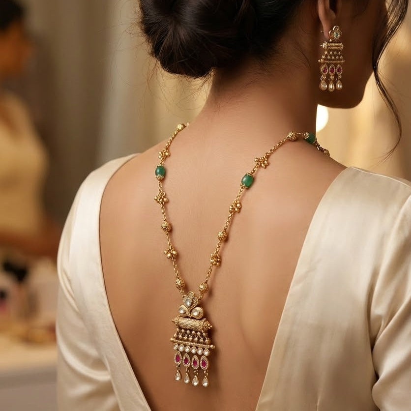 Handcrafted Antique Gold-Plated Mini Pendant Set