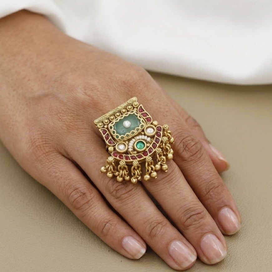 Traditional Heritage Kundan Free Size Ring