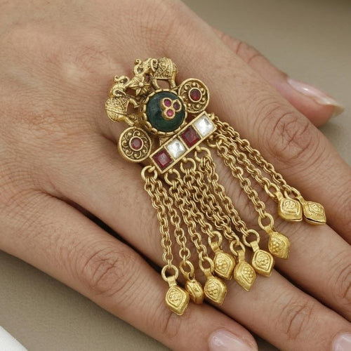 Antique Gold Elephant Motif Statement Ring