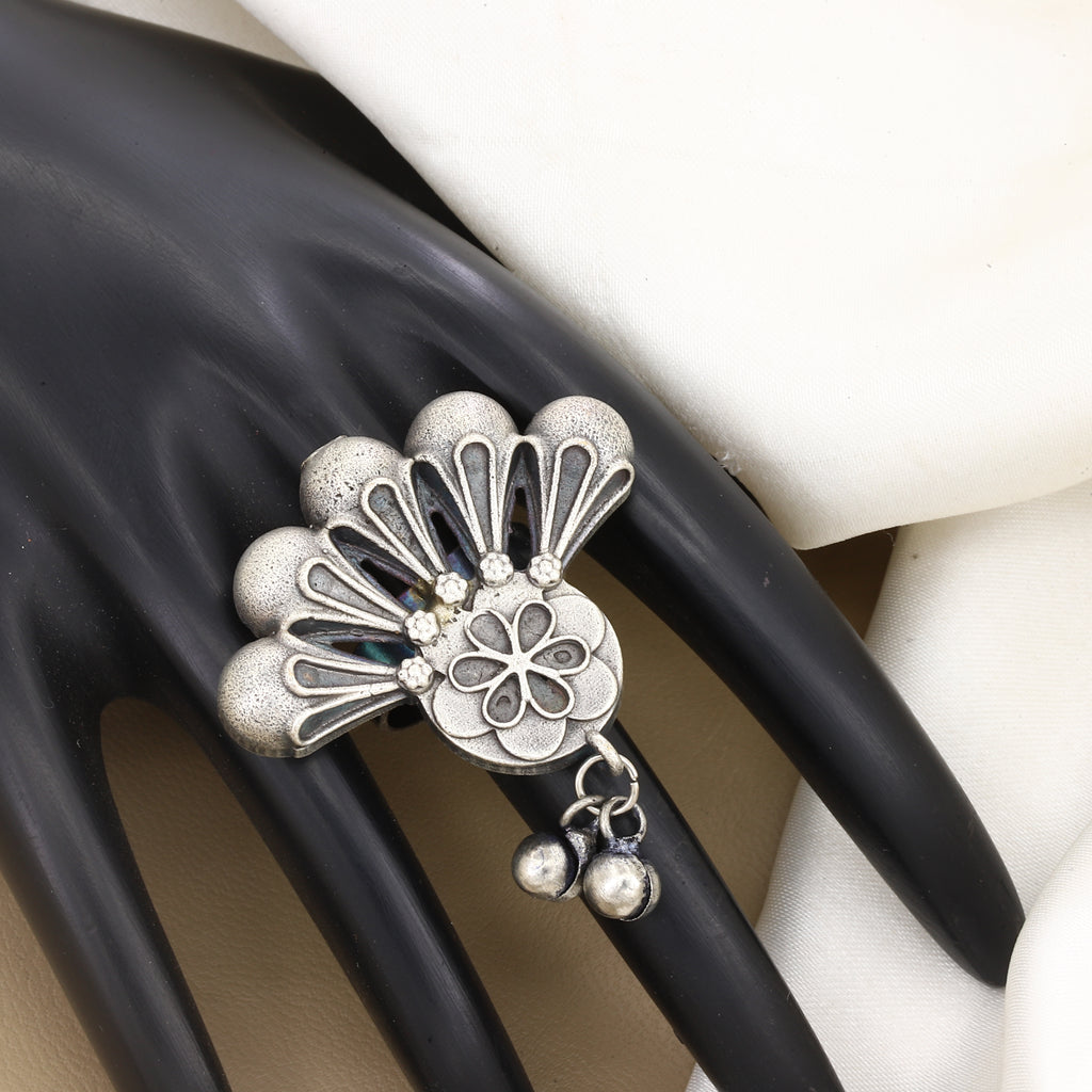 Oxidized Silver Fan Statement Ring