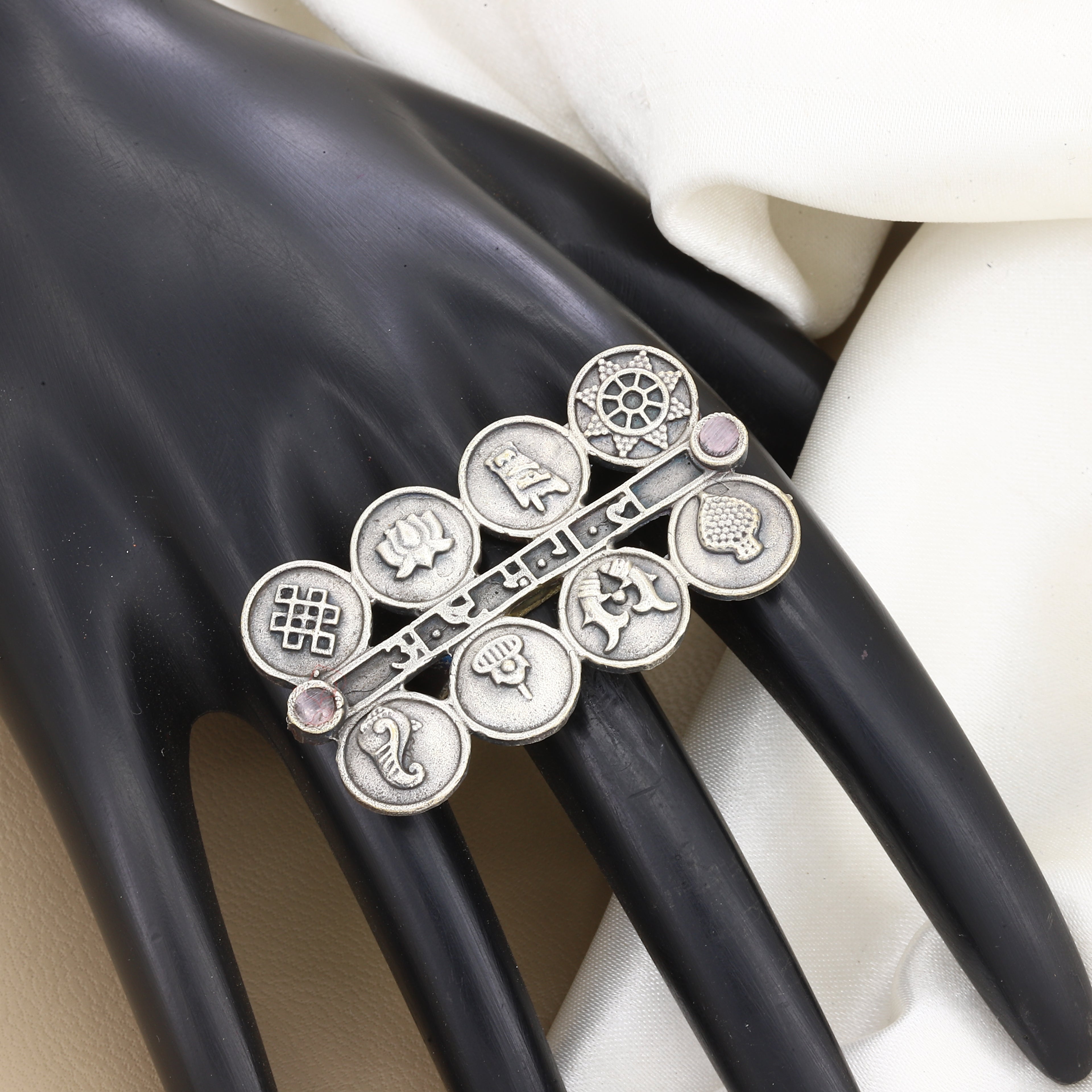 Oxidised Silver Symbolic Cocktail Ring for Women