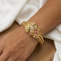 Antique Gold Floral Kada Bangle with Red & Green Stones