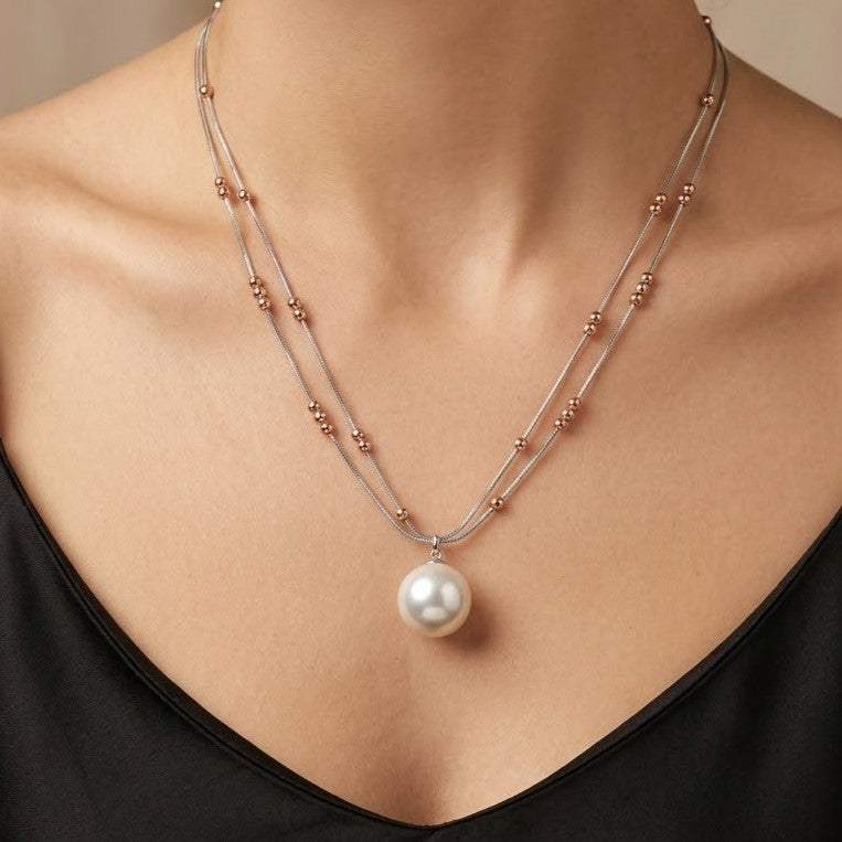 Mixed Metal Beaded Pearl Necklace