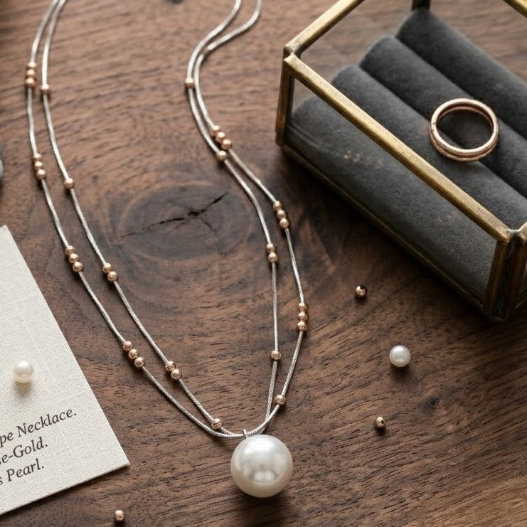Mixed Metal Beaded Pearl Necklace