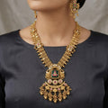 Long Gold-Plated Ethnic Statement Pendant Necklace Set