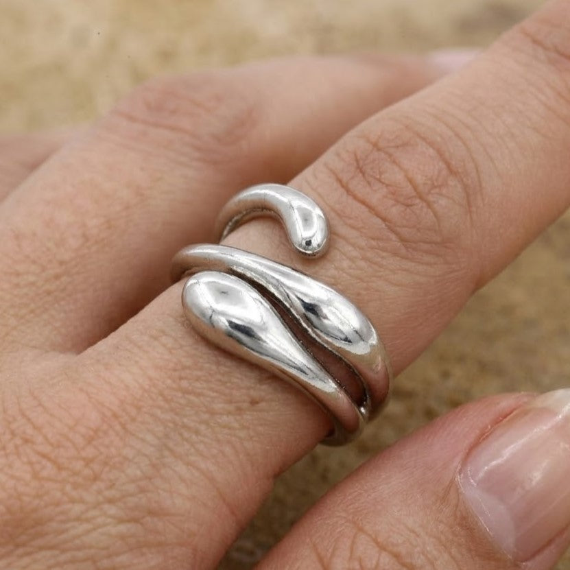 Silver Teardrop Wrap Adjustable Ring