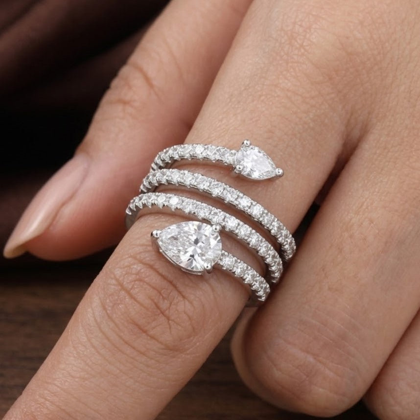 Cocktail Elegant Silver Teardrop Wrap Ring