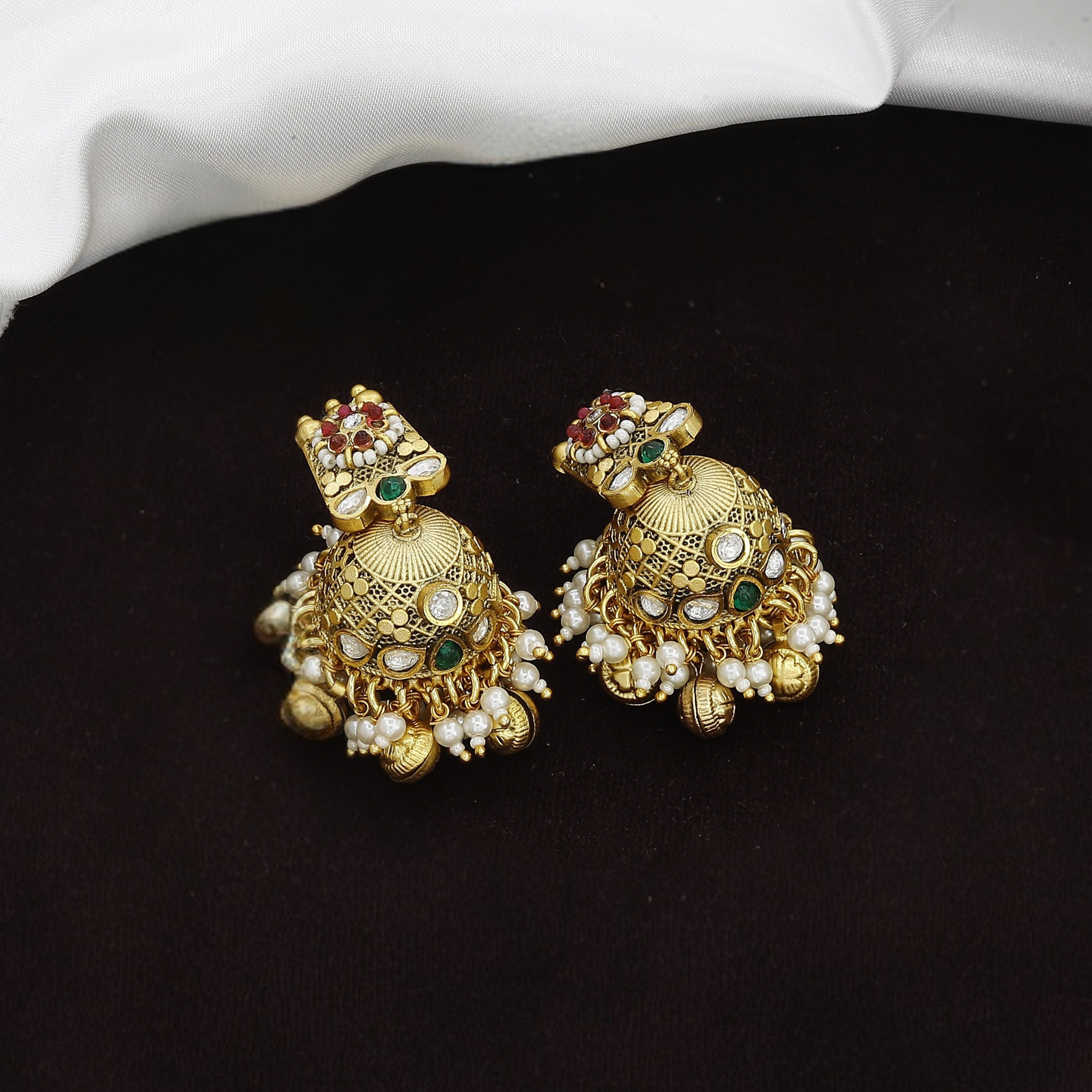 Premium Gold Plated CZ Necklace & Jhumka Earrings Set