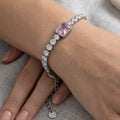 Silver Stacking Jewelry Pink Emerald Cut Tennis Bracelet