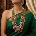 Grand Layered Gold Plated Necklace with Kundan, Ruby & Green Stone