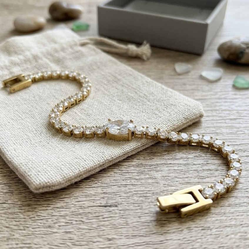 Classic Gold Statement Bracelet with Clear Crystals