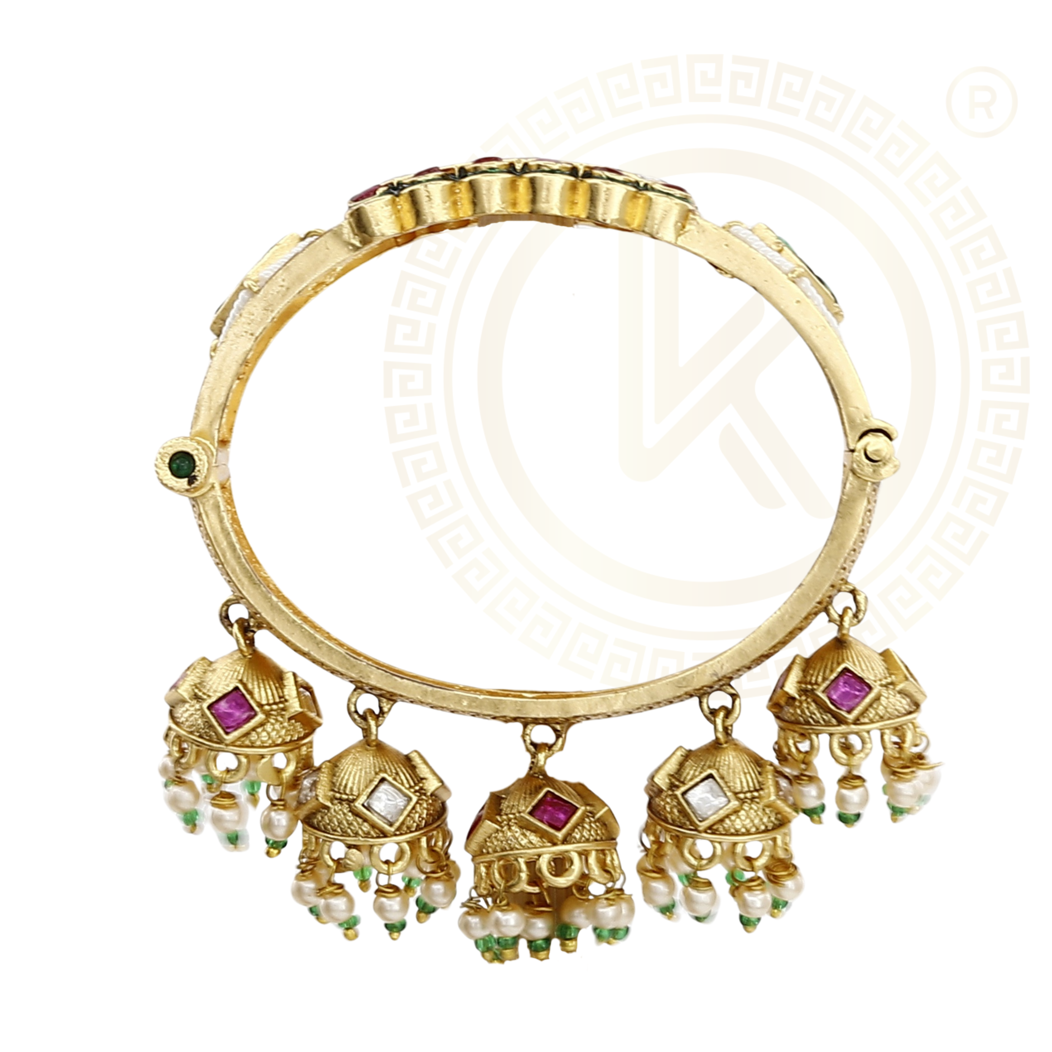 Traditional Jhumka Antique Kada with Gemstones
