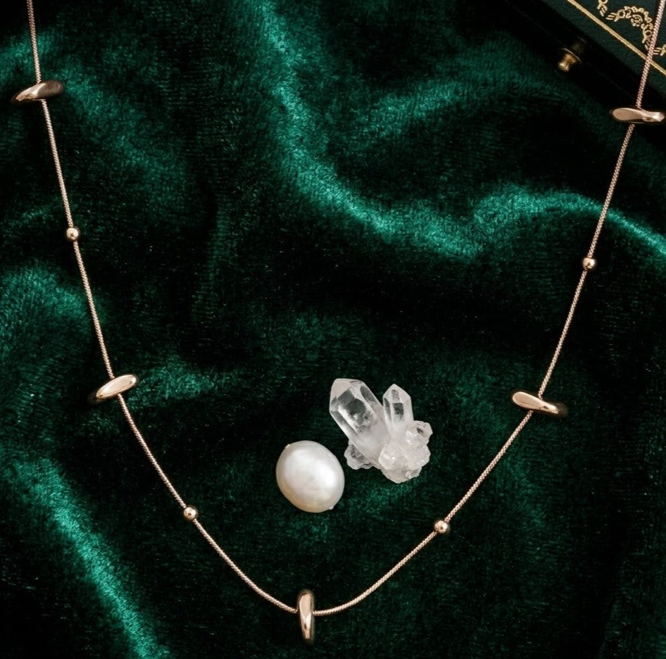 Minimalist Gold Pebble Station Necklace