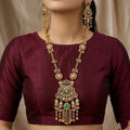 Gold-Plated Floral Necklace Set with Green Onyx & Pearls