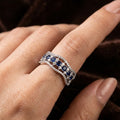 Silver Sapphire-Tone Wave Zirconia Eternity Ring