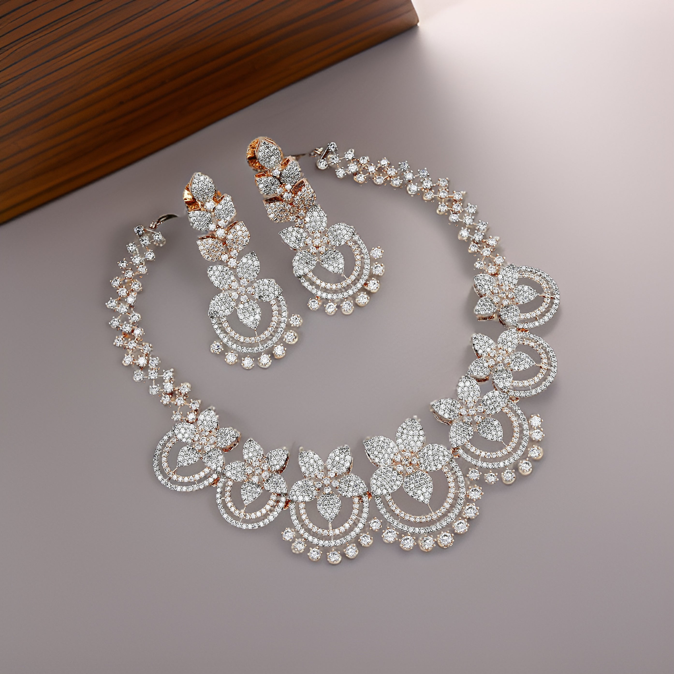 Partywear Rosegold Polish Diamond Party Necklace