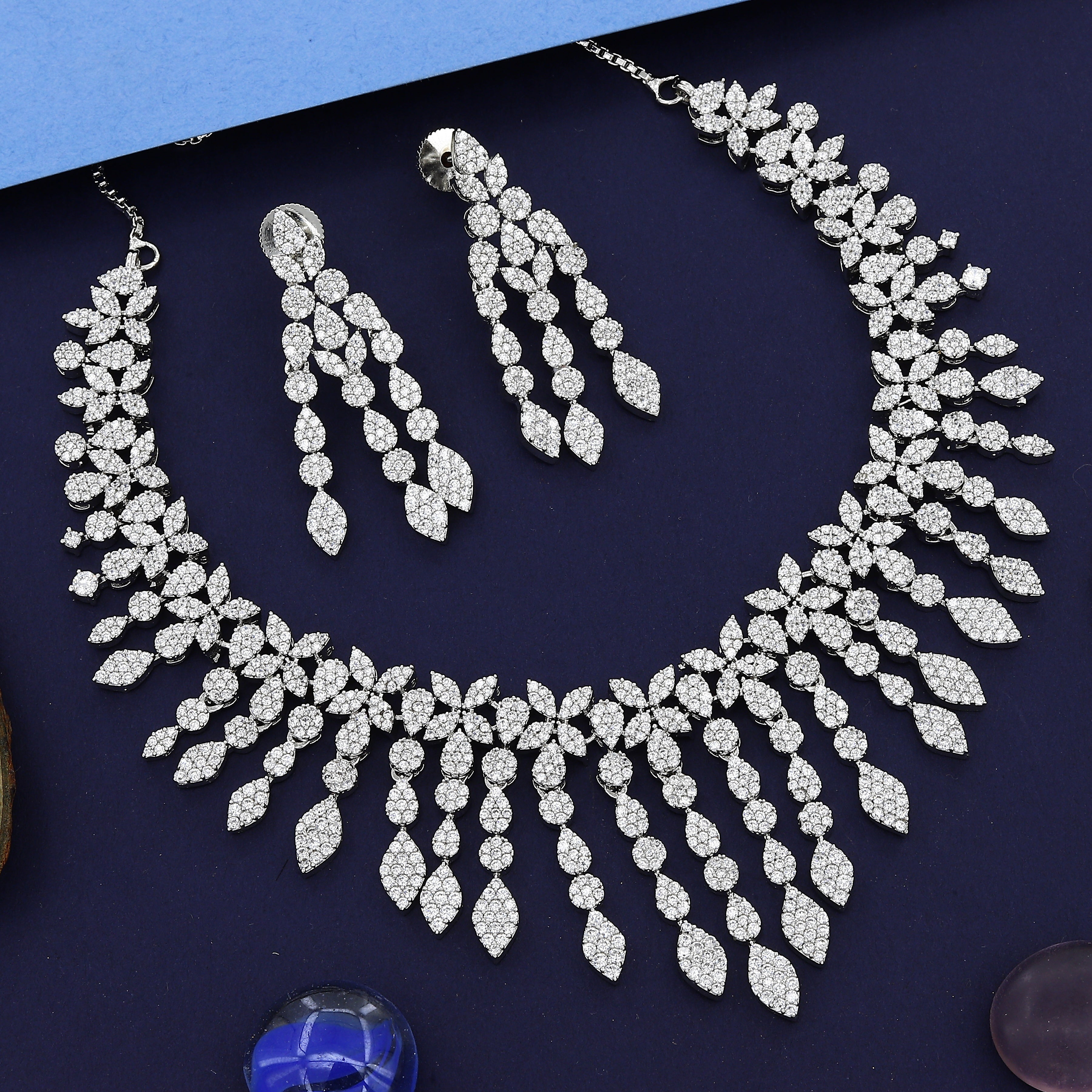 Big American Diamond Occasionwear SilverPolish Necklace