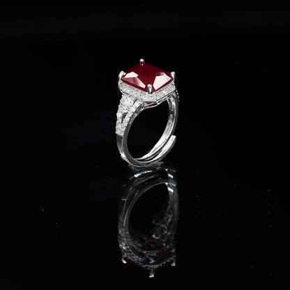 Emerald Cut Diamond Freesize Silvertone Ring