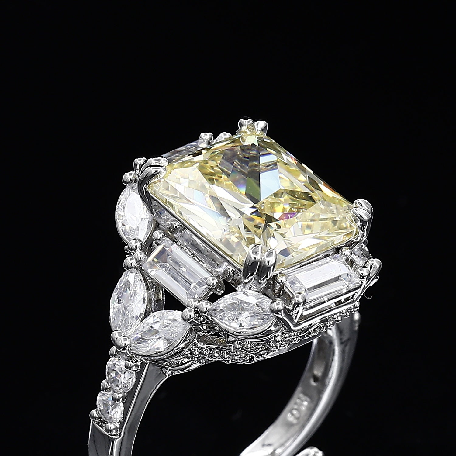 Big Color Diamond Silver Tone Freesize Ring