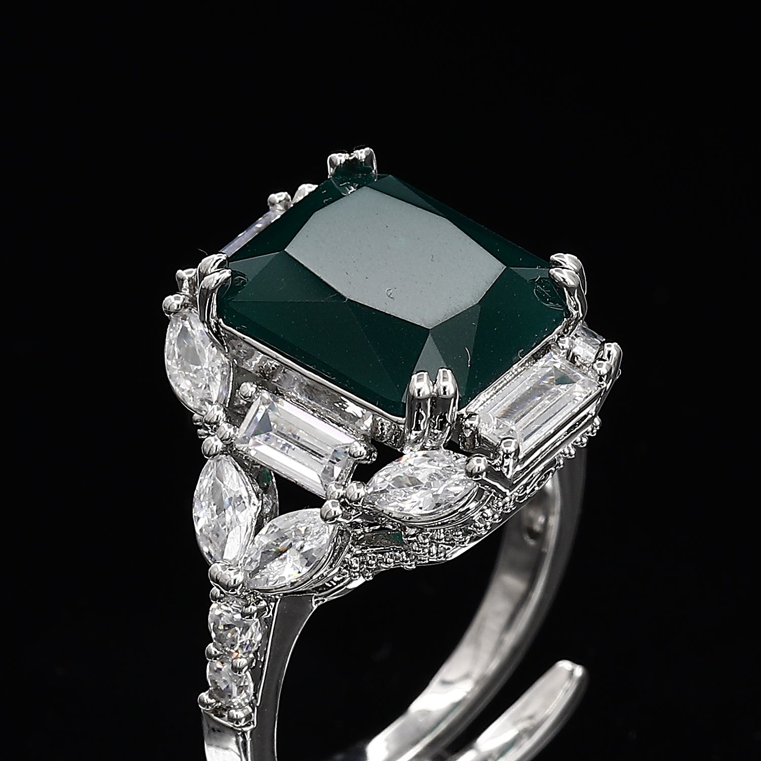 Big Color Diamond Silver Tone Freesize Ring