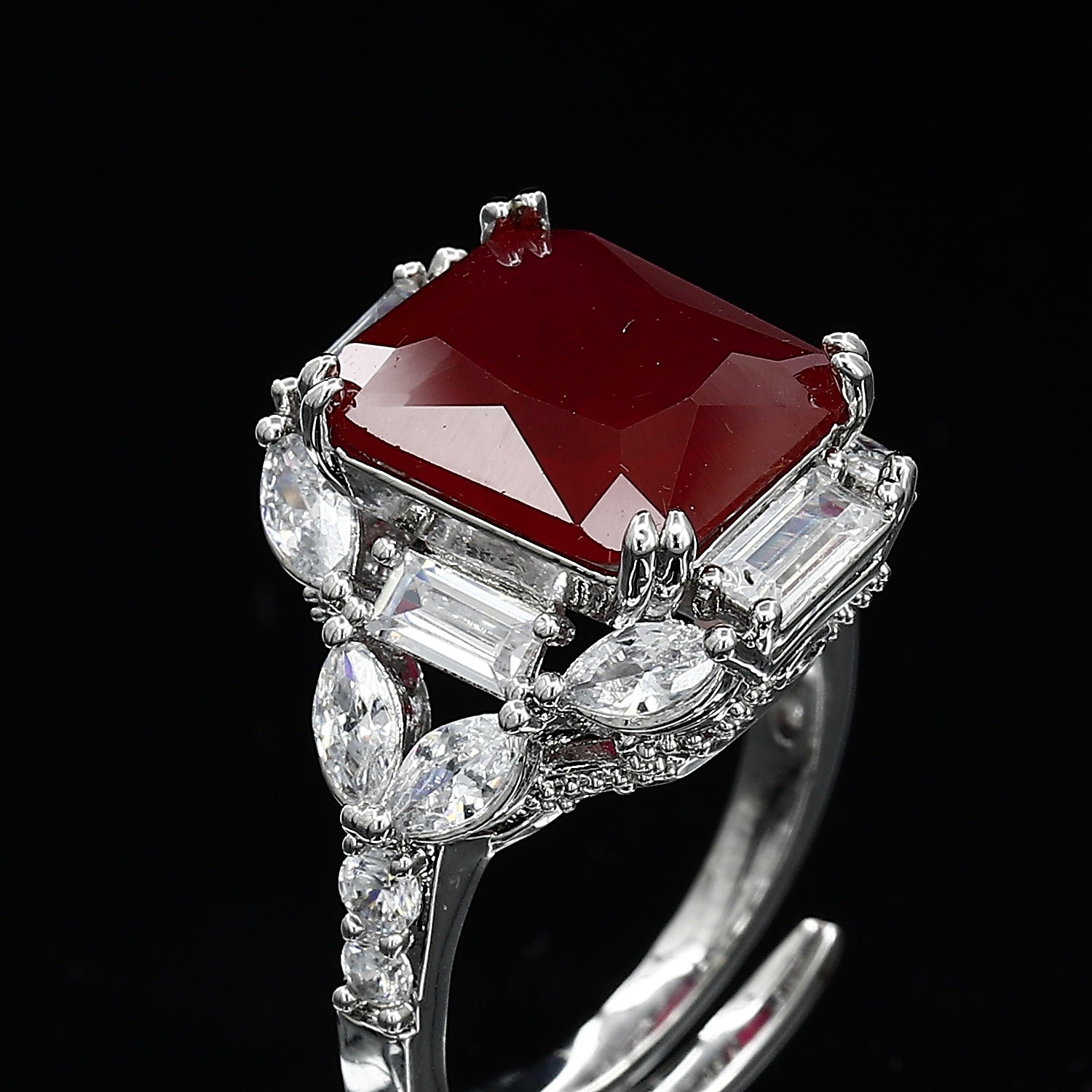 Big Color Diamond Silver Tone Freesize Ring