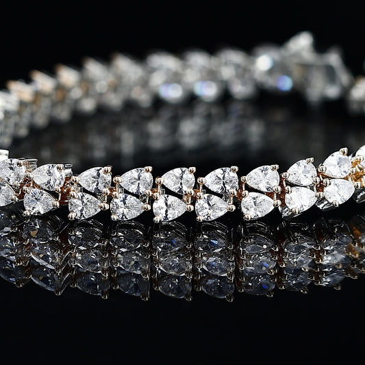 Pear Cut Two Line Silver Diamond Bracelet