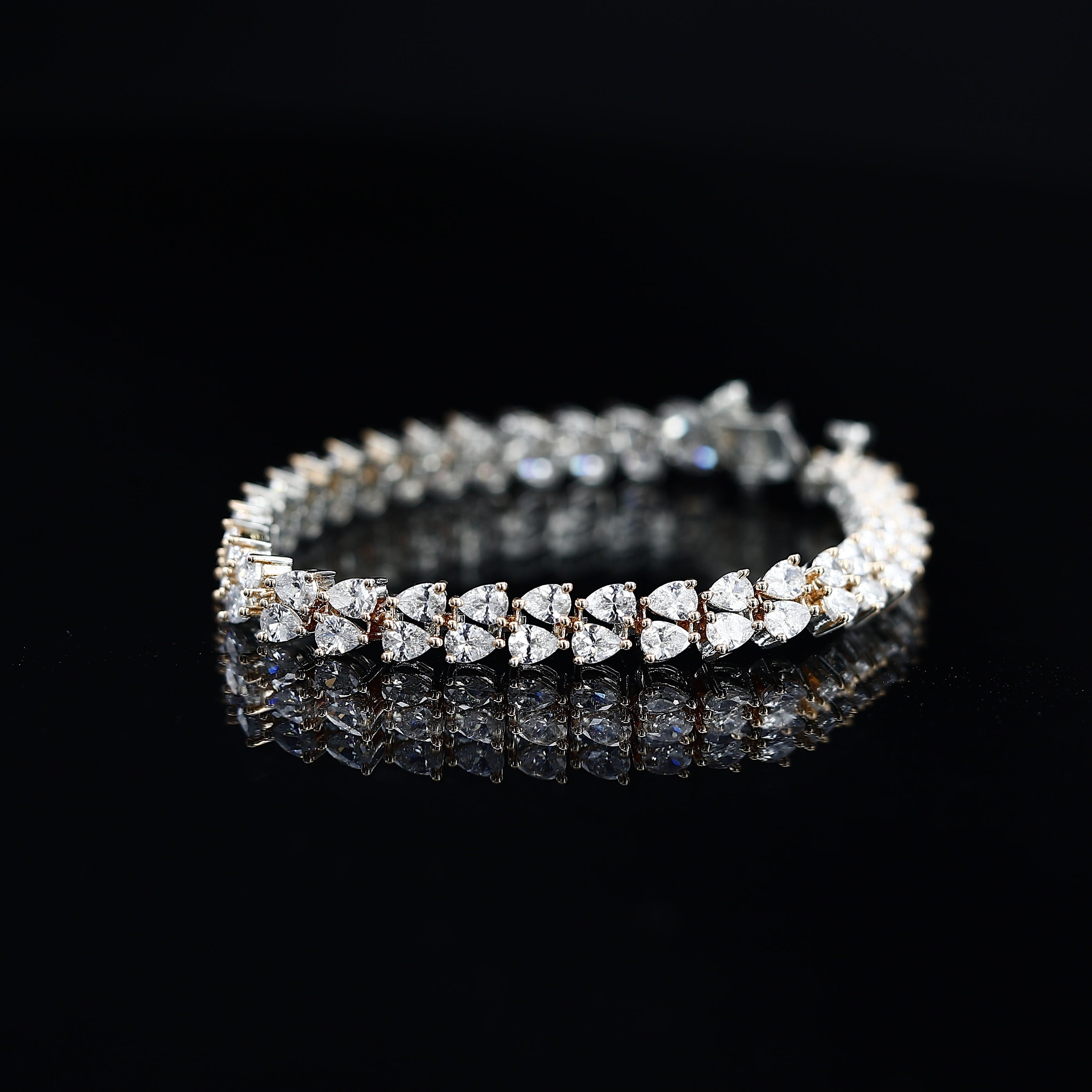 Pear Cut Two Line Silver Diamond Bracelet