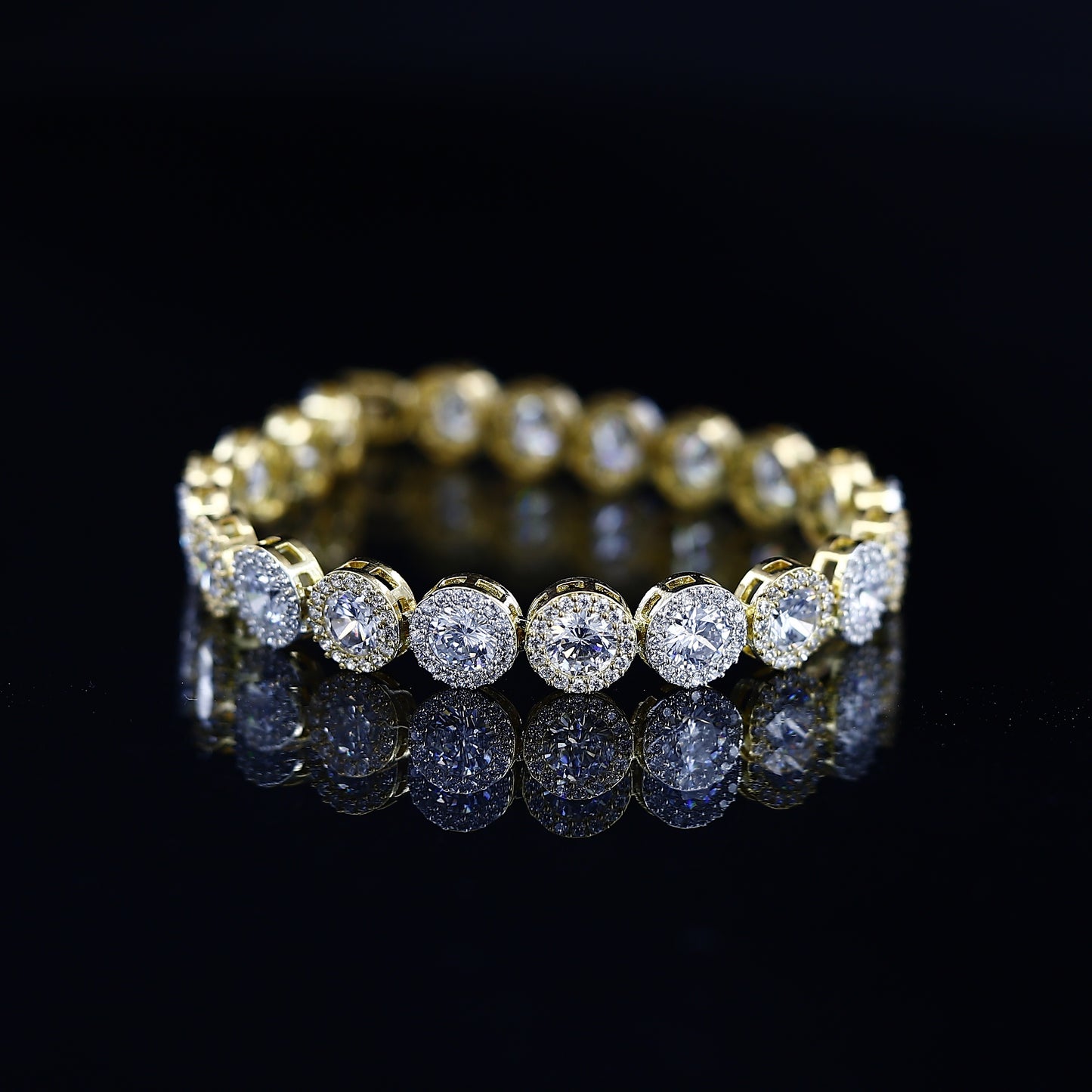 Round Big American Gold Tone Diamond Bracelet