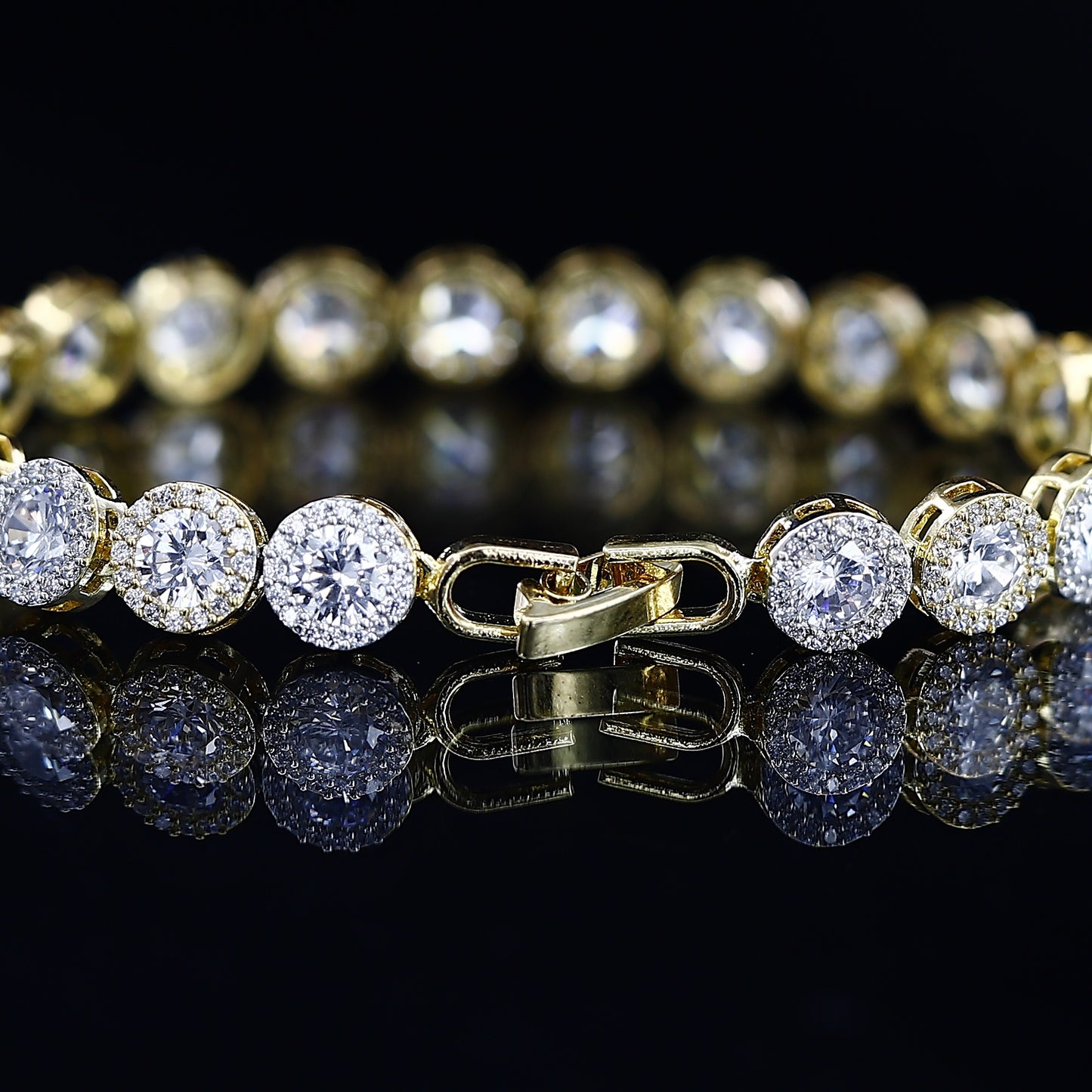 Round Big American Gold Tone Diamond Bracelet