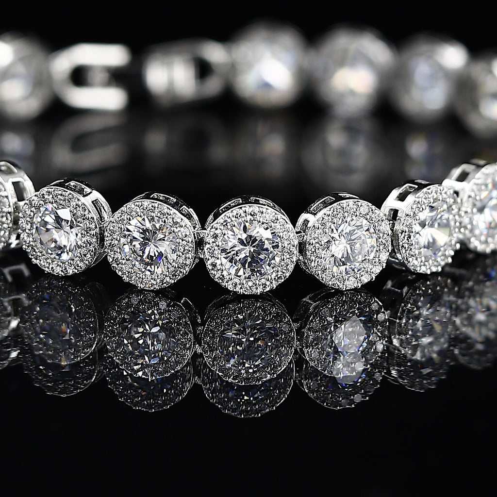 Round Big American Silver Tone Diamond Bracelet