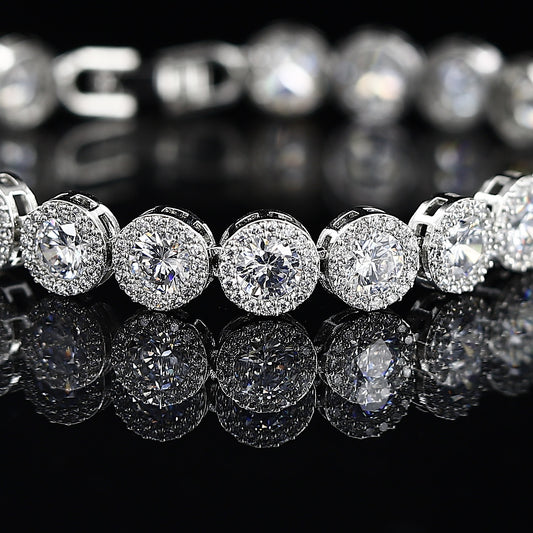 Round Big American Silver Tone Diamond Bracelet