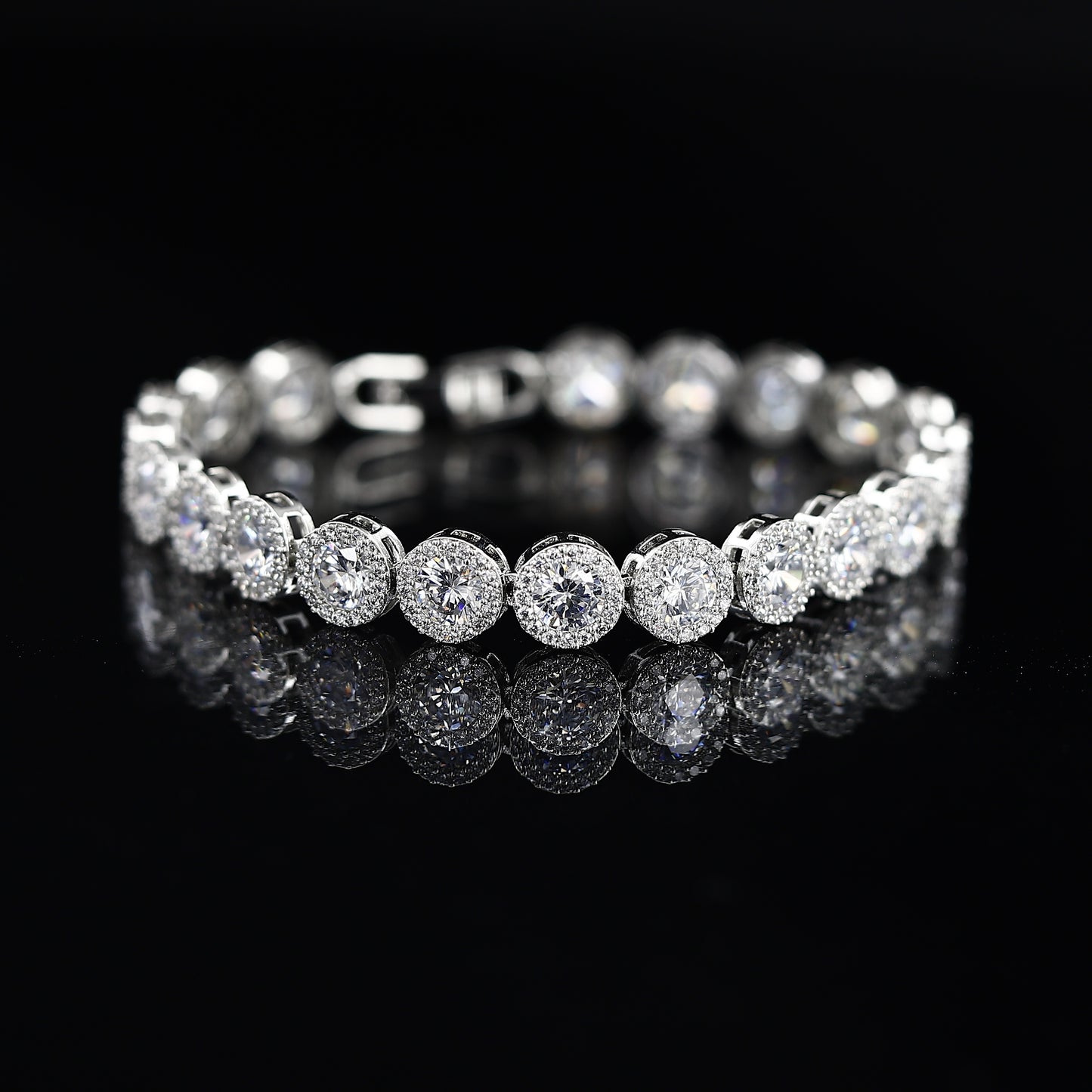 Round Big American Silver Tone Diamond Bracelet