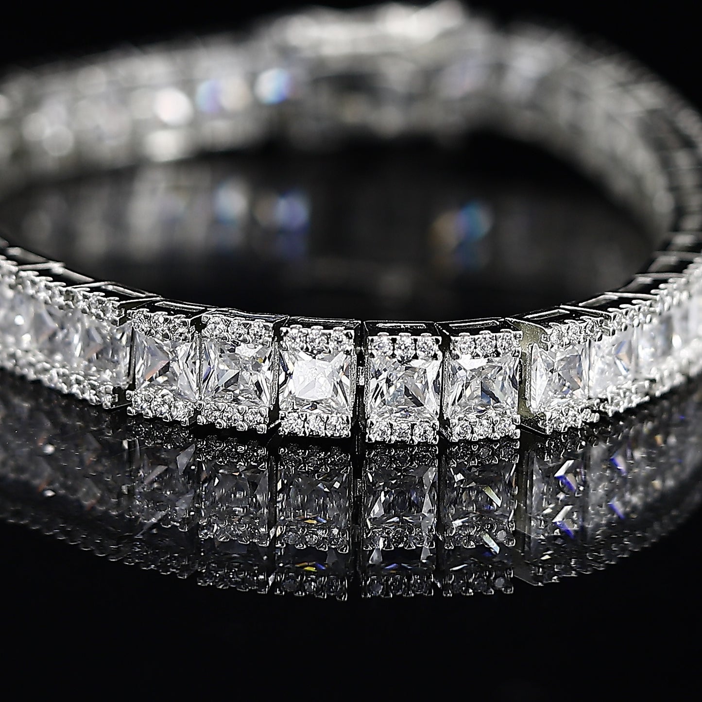 Square Shape Diamond Silver Loose Bracelet